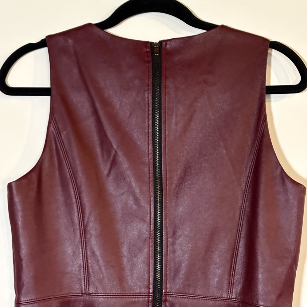 Pink Martini Burgundy Faux Leather Fit & Flare Dress – Sleeveless, Lined, Size M - Picture 4 of 10